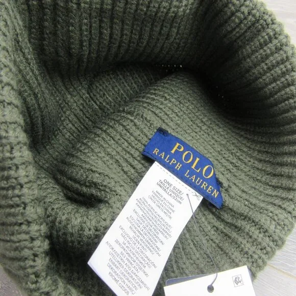 Polo Ralph Lauren Patch RL Tiger USA Green Skull Beanie Cap One Size NEW - Picture 9 of 11